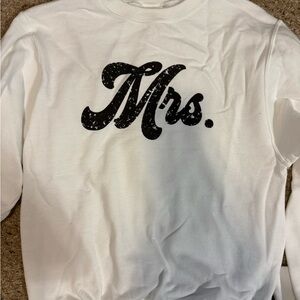 Port Authority White Sweatshirt with Black "Mrs." Script